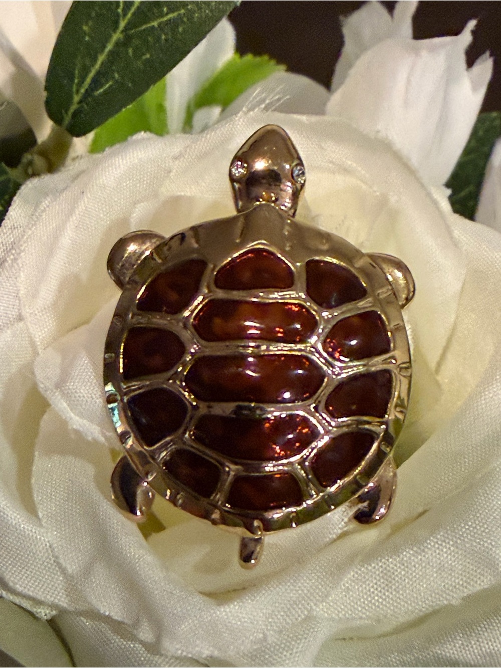 Vintage Anne Klein Signed Enamel Turtle Brooch Pin